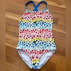 Mini Boden Girls’ 9-10Y Rainbow Animal Print One-Piece Swimsuit Crossback Straps